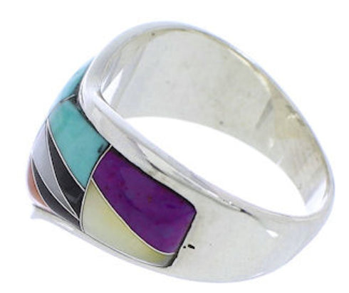 Turquoise Multicolor Genuine Sterling Silver Ring Size 6-1/4 JX37900